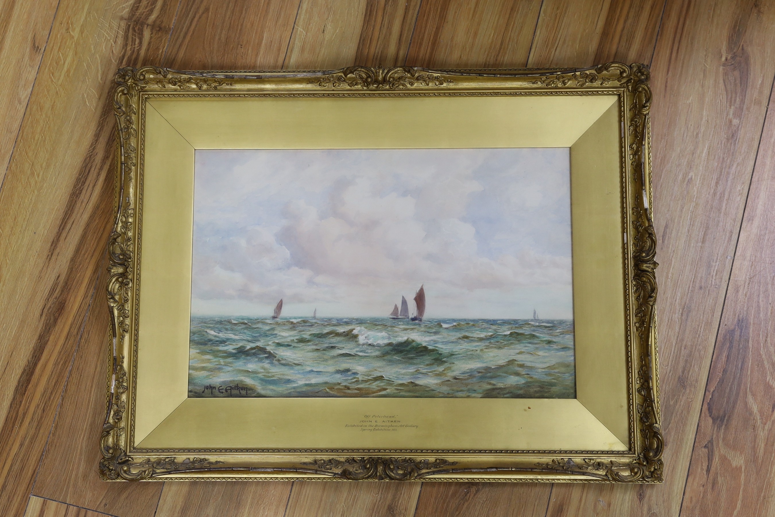 John Ernest Aitken, watercolour, 'Off Peterhead', signed, 32 x 49cm